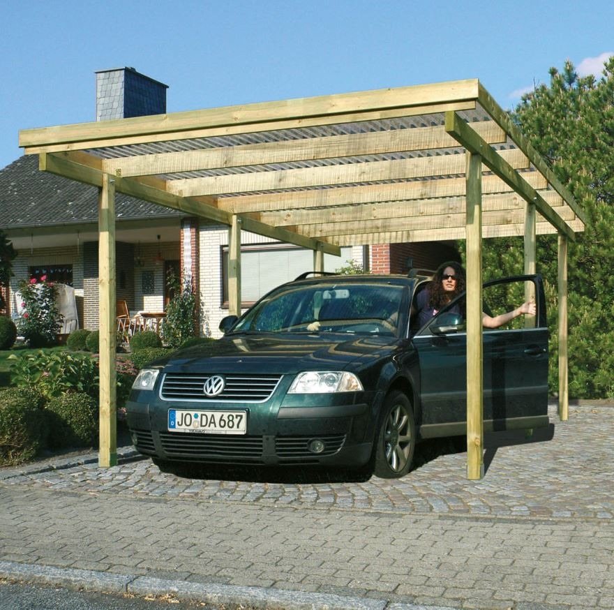 Billig træcarport inkl. pvc tag 304x510cm (BxL) Carporte og garage