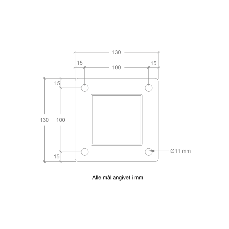 Galvaniseret stlstolpe med fod 8x8x150cm BxLxH