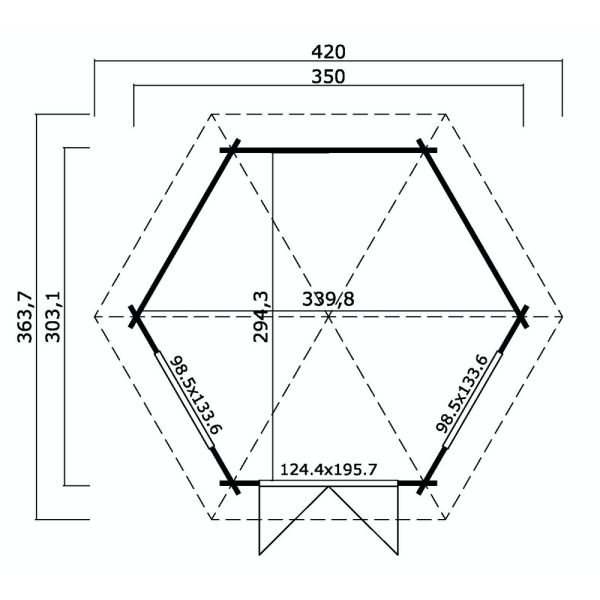 Rungsted 6-kantet pavillon p 7,5m2 inkl. 2 vinduer