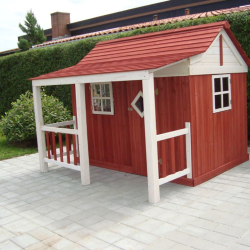 Ida legehus i rd og hvid &#150; klassisk charme og leg p den hyggelige mde 3,6m2 inkl. veranda