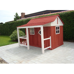 Ida legehus i rd og hvid  klassisk hygge og leg i haven