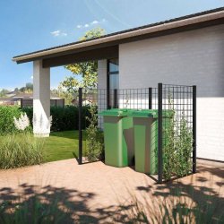 Renovationsskjul med sort stlespalier og pulverlakerede stlstolper 193,5&times;99&times;147cm (BxDxH) (2x240L)