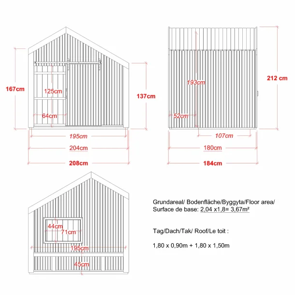 Cozy legehus - 184208 cm m/bnk - Ubehandlet
