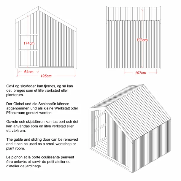 Cozy legehus - 184208 cm m/bnk - Ubehandlet