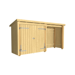 Guldklasse: Nordic Multihus 2-moduler med dobbeltdr og ben front i ubehandlet tr p 4,7m2