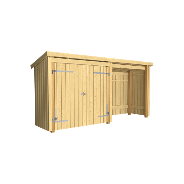 Guldklasse: Nordic Multihus 2-moduler med dobbeltdr og ben front i ubehandlet tr p 4,7m2