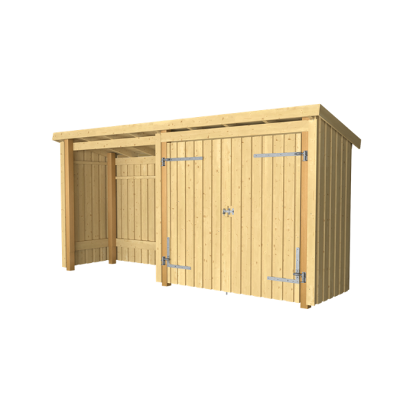 Guldklasse: Nordic Multihus 2-moduler med dobbeltdr og ben front i ubehandlet tr p 4,7m2