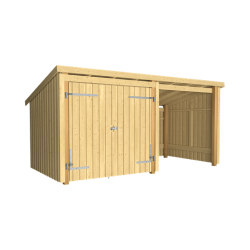 Guldklasse: Nordic Multihus 2-moduler med dobbeltdr og ben front i ubehandlet tr p 9,5m2