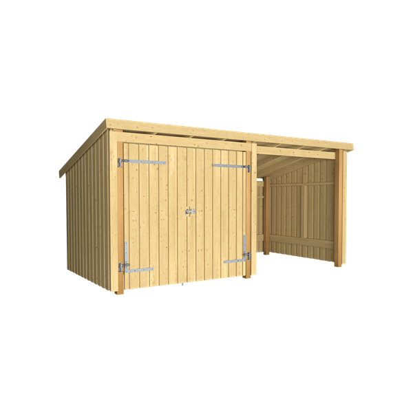 Guldklasse: Nordic Multihus 2-moduler med dobbeltdr og ben front i ubehandlet tr p 9,5m2