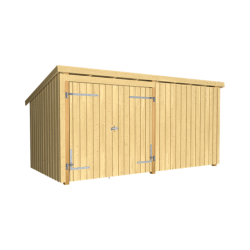 Guldklasse: Nordic Multihus 2-moduler med dobbeltdr og lukket front i ubehandlet tr p 9,5m2