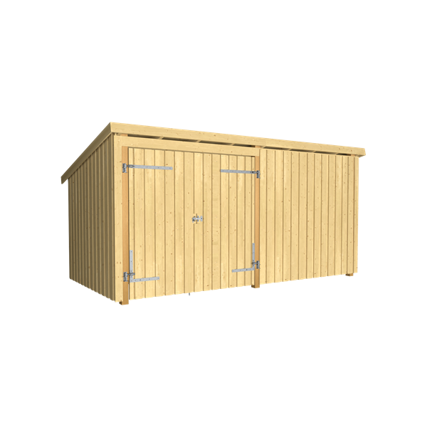 Guldklasse: Nordic Multihus 2-moduler med dobbeltdr og lukket front i ubehandlet tr p 9,5m2