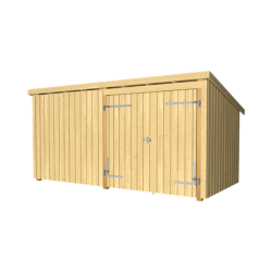 Guldklasse: Nordic Multihus 2-moduler med dobbeltdr og lukket front i ubehandlet tr p 9,5m2