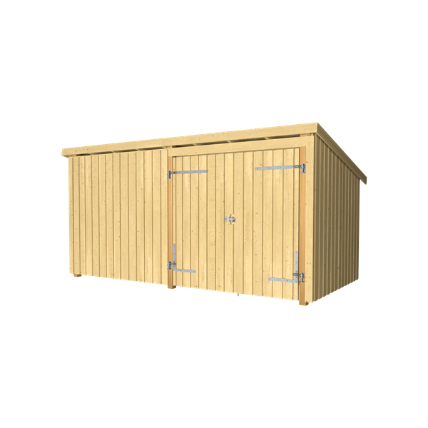 Guldklasse: Nordic Multihus 2-moduler med dobbeltdr og lukket front i ubehandlet tr p 9,5m2