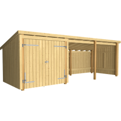 Guldklasse: Nordic Multihus 3-moduler med dobbeltdr og ben front i ubehandlet tr p 14m2