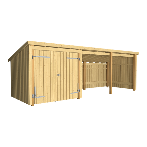 Guldklasse: Nordic Multihus 3-moduler med dobbeltdr og ben front i ubehandlet tr p 14m2