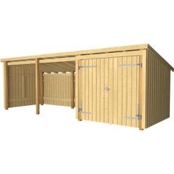 Guldklasse: Nordic Multihus 3-moduler med dobbeltdr og ben front i ubehandlet tr p 14m2