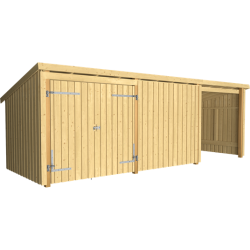 Guldklasse: Nordic Multihus 3-moduler med dobbeltdr og lukket/ben front i ubehandlet tr p 14m2