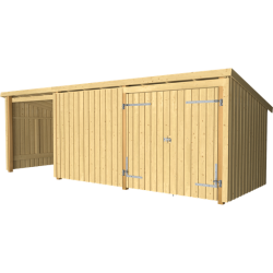 Guldklasse: Nordic Multihus 3-moduler med dobbeltdr og lukket/ben front i ubehandlet tr p 14m2