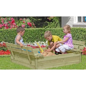 Sandkasse med lg og bnk 120x120x25cm BxLxH