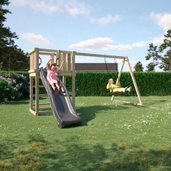PLUS Legetrn inkl. gyngestativ - grsort rutsjebane og gynge