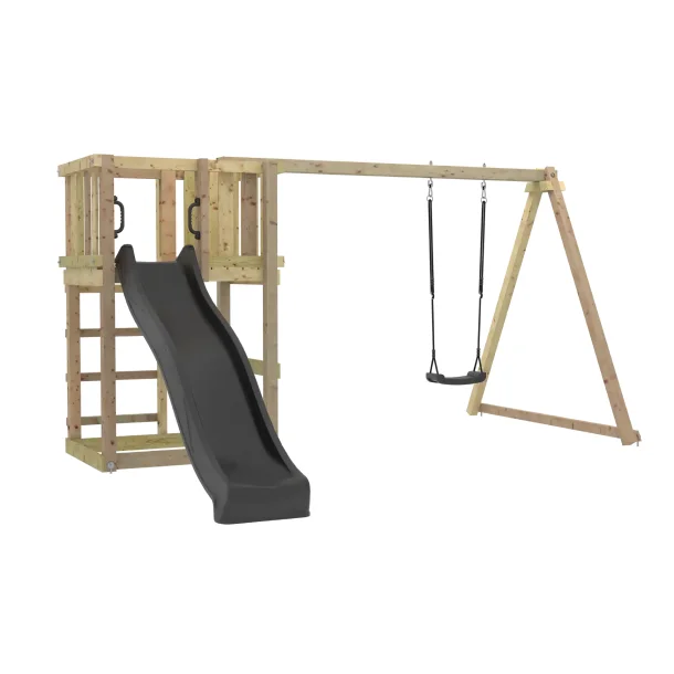 PLUS Legetrn inkl. gyngestativ - grsort rutsjebane og gynge