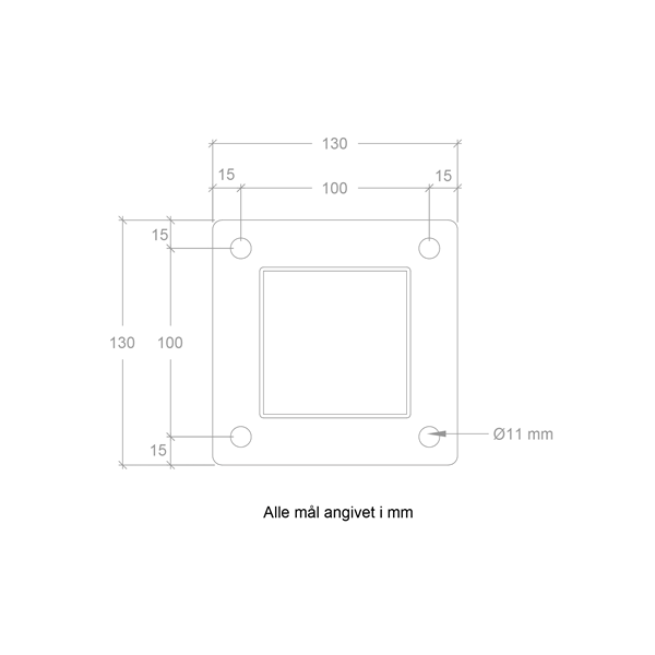 Galvaniseret stlstolpe med fod 8x8x96cm BxLxH