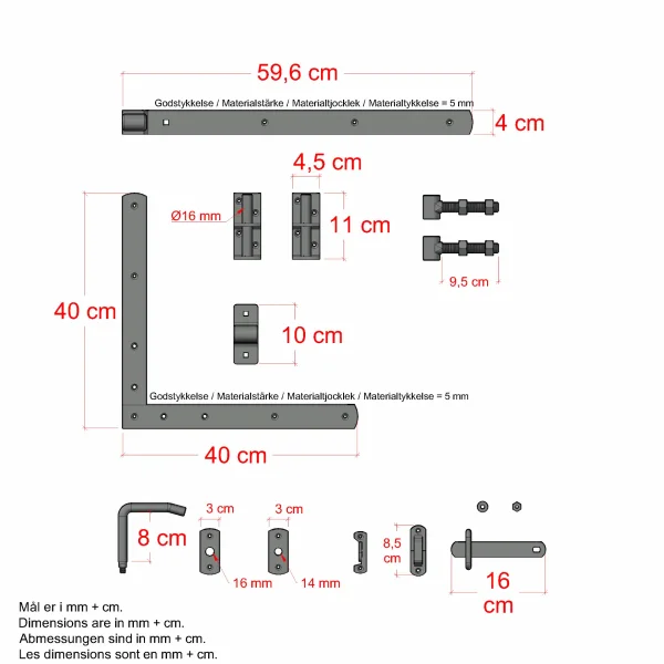 Lgebeslag til enkelt-/bredlge - m/just&eacute;rbare stabler