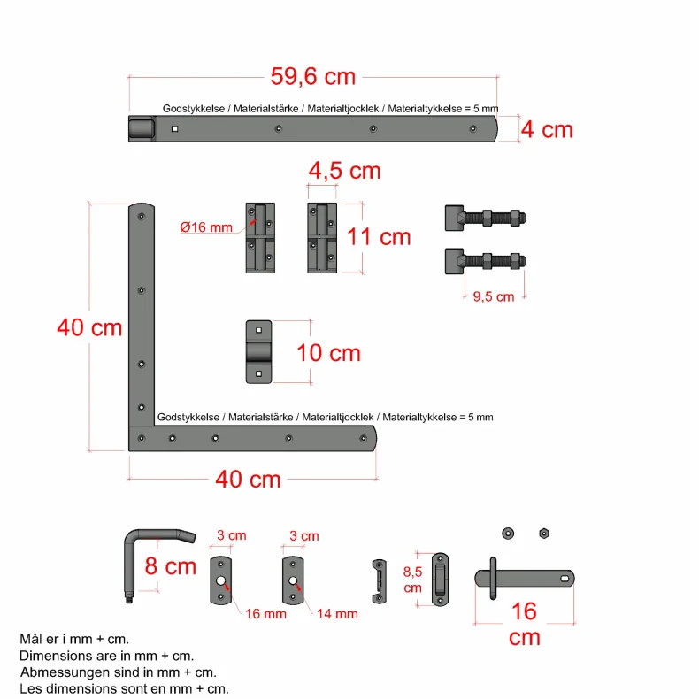 Lgebeslag til enkelt-/bredlge - m/justrbare stabler