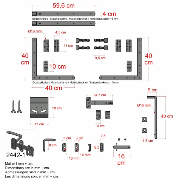 Lgebeslag til dobbeltlger - m/just&eacute;rbare stabler