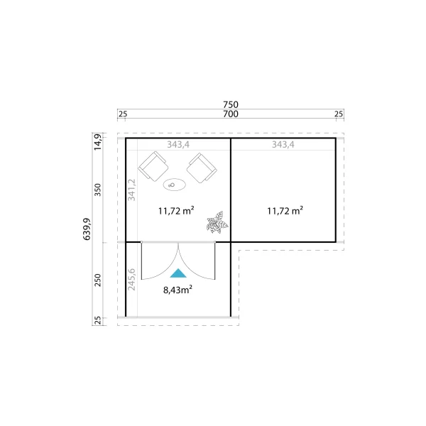 Bredebro model 2 havehus / anneks med terrasse i ubehandlet p 23,5m2 + 8,75m2