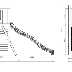 Funky model 3 legetrn med sandkasse og 1 gyngesde i trykimprgneret