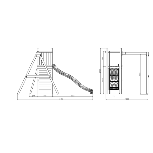 Funky model 3 legetrn med sandkasse og 1 gyngesde i trykimprgneret