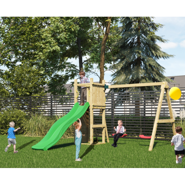 Funky model 3 legetrn med 2 gyngesde i trykimprgneret