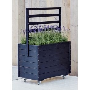 Plantekasse m/espalier i grundmalet sort 88x48x124cm LxBxH inkl. hjul