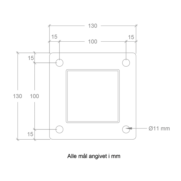 Galvaniseret stlstolpe med fod 8x8x132cm BxLxH