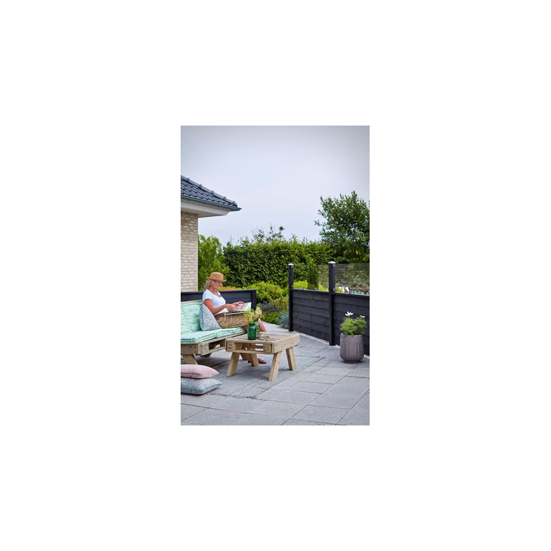 Hrdet klar glas til Klink/Plank inkl. beslag og sort glasliste - 174x44,6cm