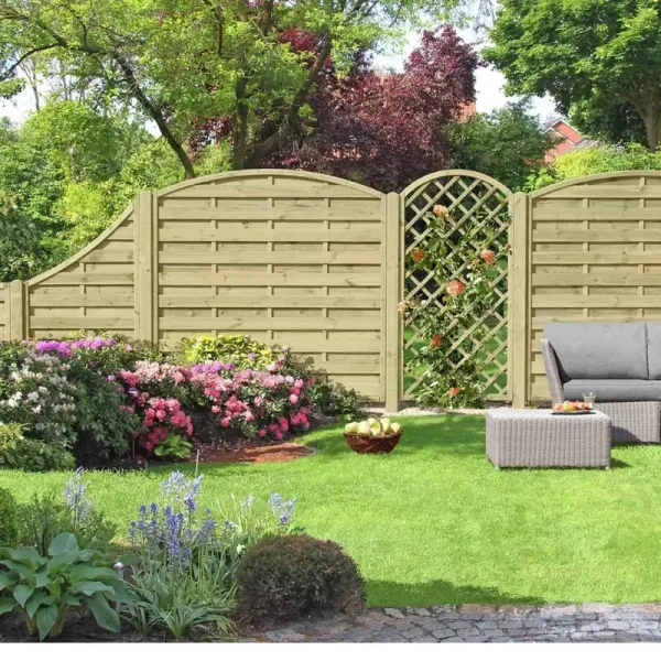 Lamelhegn 180 x 180/160cm med bue  model Kampen inkl. trstolper 