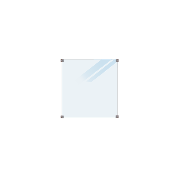 Glashegn Frosted inkl. 4 runde beslag, 6mm hærdet frosted glas 90x91cm (BxH)