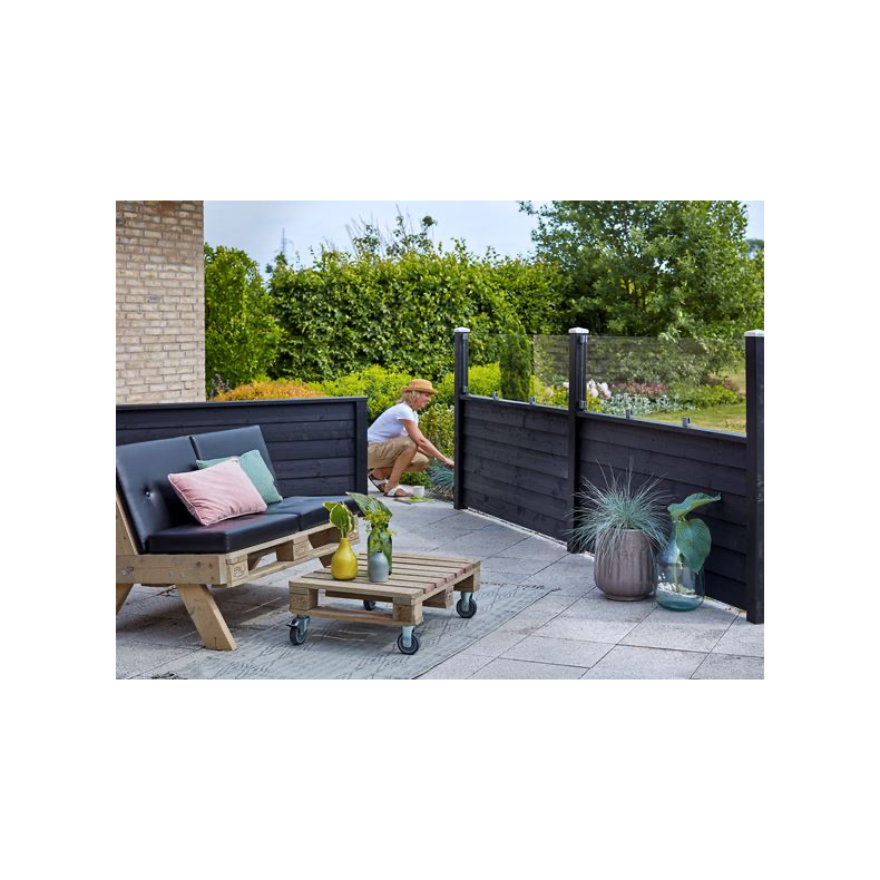 Hrdet klar glas til Klink/Plank inkl. beslag og sort glasliste - 174x44,6cm