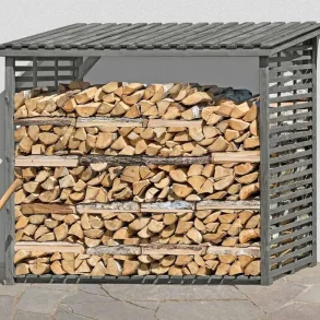 Brndeskur model XL i gr trykimprgneret tr  rummelig og stilren opbevaring uden bagvg