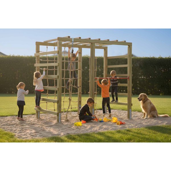 Multifunktionelt LEO Klatrestativ med Net, Reb &amp; Monkey Bars