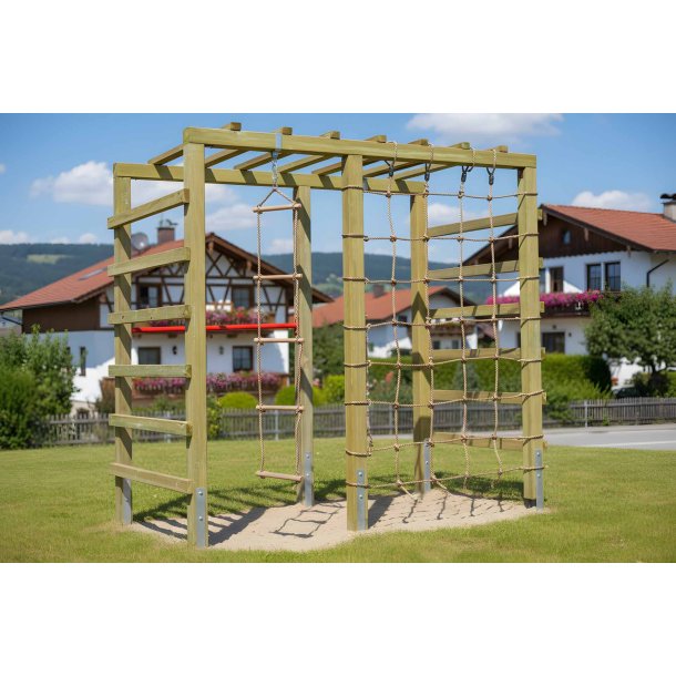 Multifunktionelt LEO Klatrestativ med Net, Reb &amp; Monkey Bars