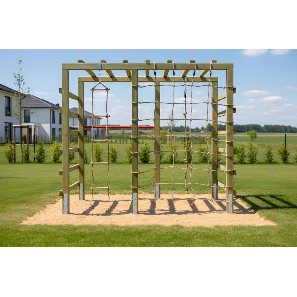 Multifunktionelt LEO Klatrestativ med Net, Reb &amp; Monkey Bars