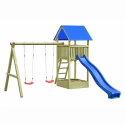 Legetrn med gynger og sandkasse inkl. rutsjebane