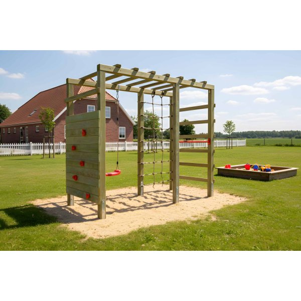 PlayActive klatrestativ med gynge, klatrev�g og net