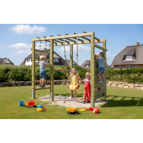 PlayActive klatrestativ med gynge, klatrev�g og net