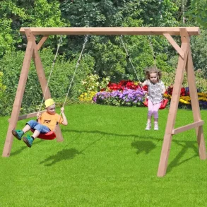 Gyngestativ Noa i lrketr med 2 gynger  naturlig styrke og klassisk leg