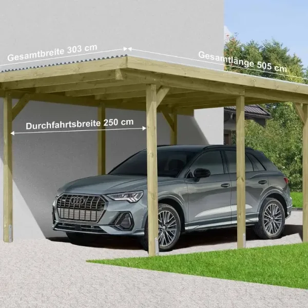 Slvklasse: Jmkiil Standard enkelt carport med fladt tag 303x505cm (BxL)