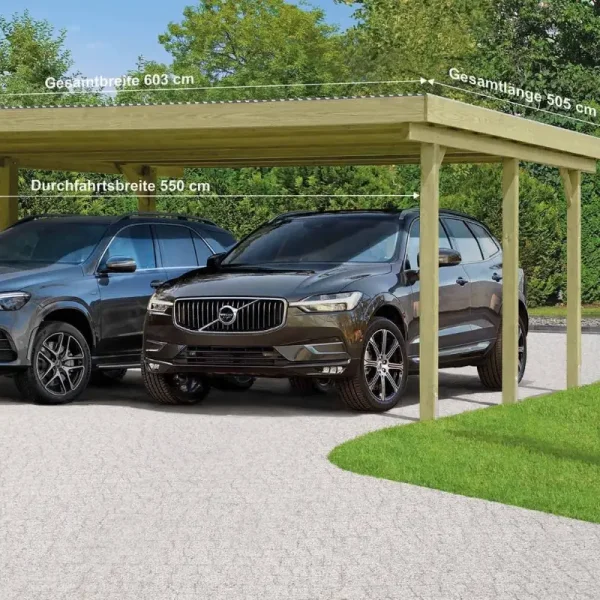 Slvklasse: Jmkiil dobbeltcarport med fladt tag model "Ola" 603x505cm (BxL)