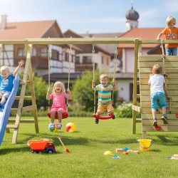 Max Plus Gyngestativ med Klatrev�g, Rutsjebane &amp; Reb